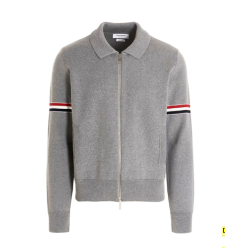 톰브라운 코튼 밀라노 스티치 RWB 암밴드 폴로 봄버 재킷 라이트 그레이