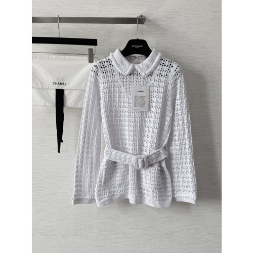 샤넬 26C 오픈워크 텍스처 웨이스트 핏 니트 가디건