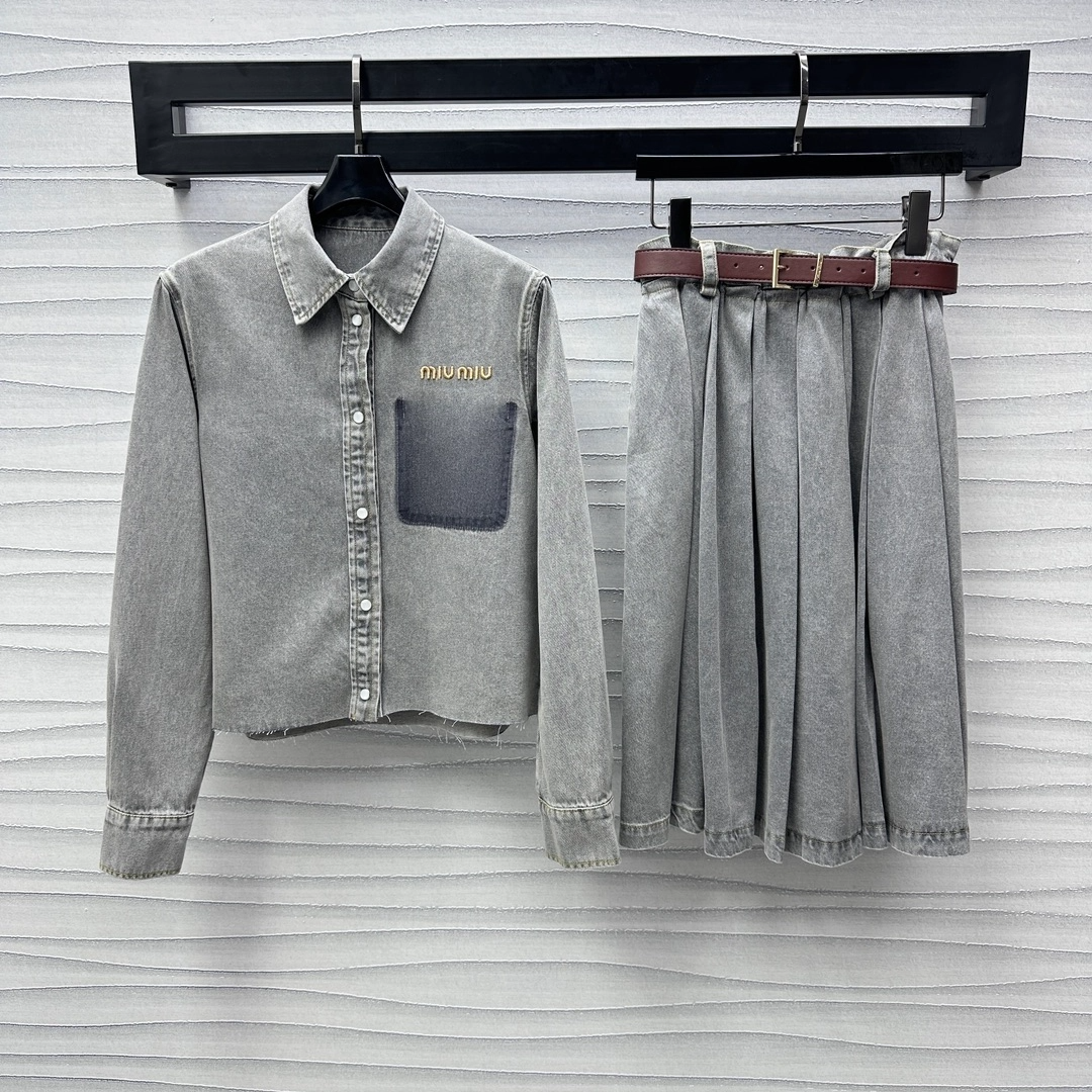 미우미우 데님셔츠 벨티드 스커트 셋업